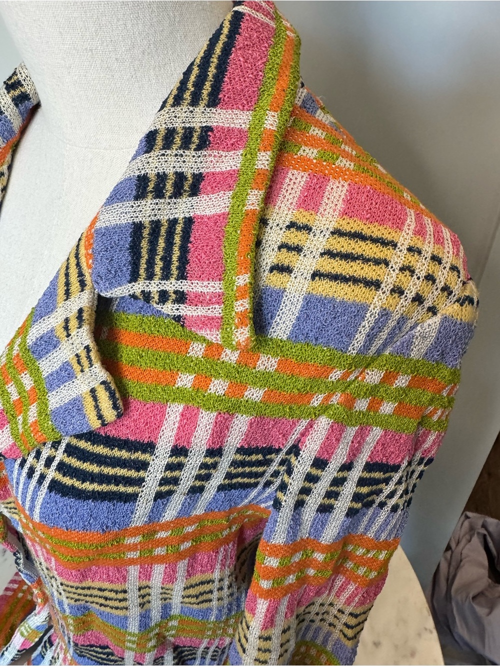 Vintage Missoni Multicolor Plaid Knit Blazer in Pink, Green, Orange, Blue - Picture 4 of 8